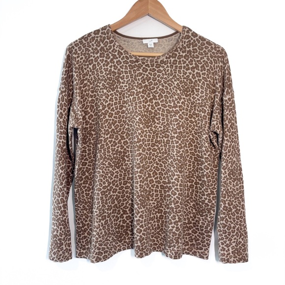 J. Jill Sweaters - J. Jill Brown Cheetah Animal Print Knit Long Sleeve Crewneck Sweater Size SP